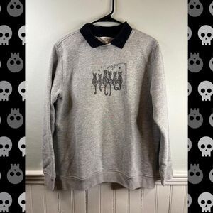 Northern Reflections Cat Graphic Sweatshirt Collar Gray Cozy Cottage M